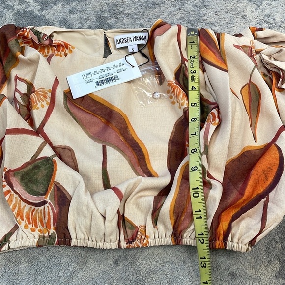 NWT Andrea Iyamah Halima Crop Top Resort Wear Cover Up Eucalyptus Leaves Sz S - Picture 13 of 15